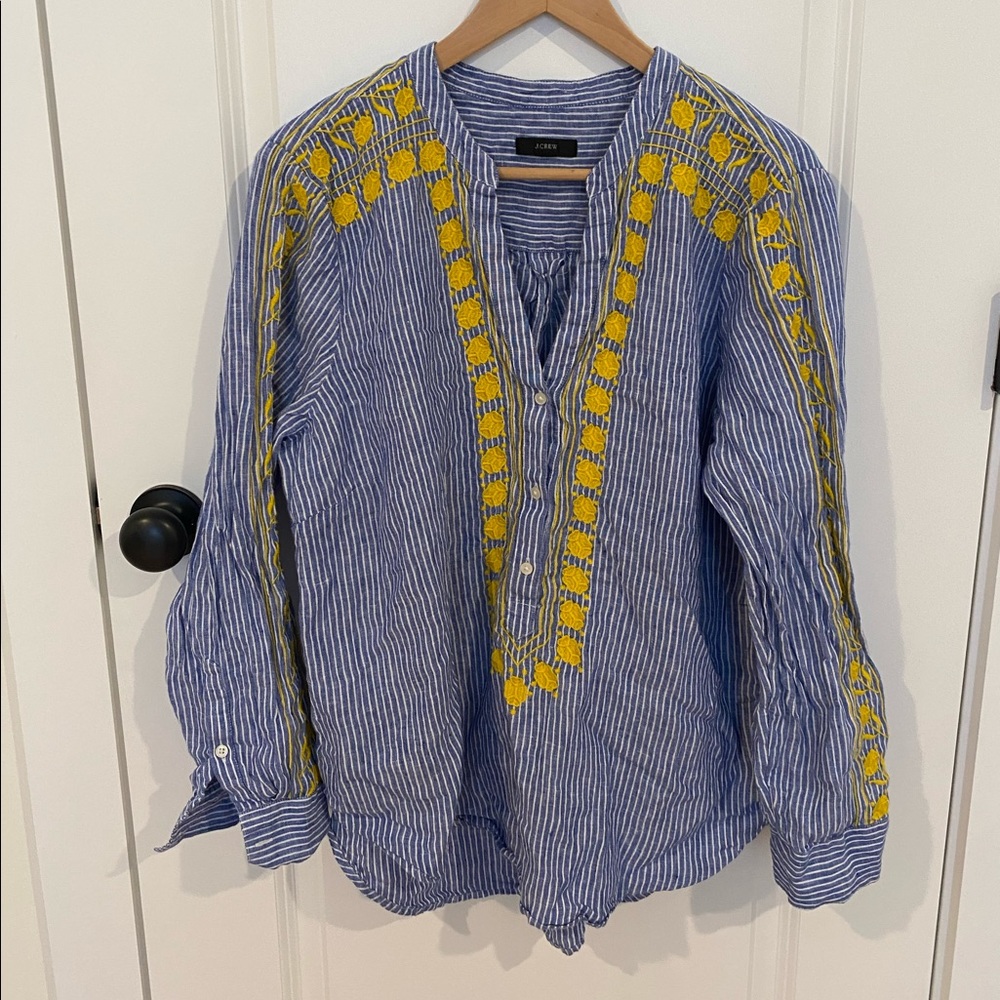 J. Crew Blue and Yellow Embroidered Blouse - Picture 2 of 3